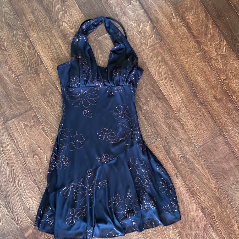 Brown halter dress.